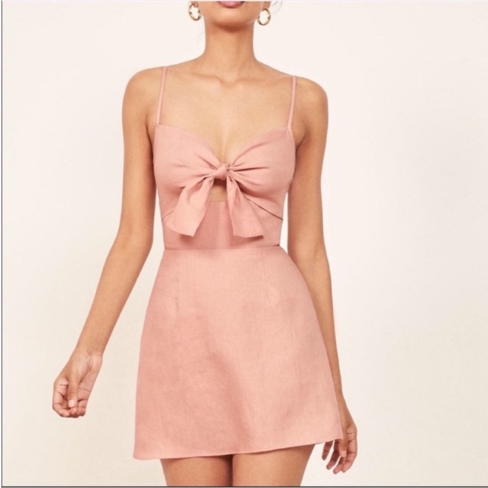 Blush Reformation Tie Front Dress